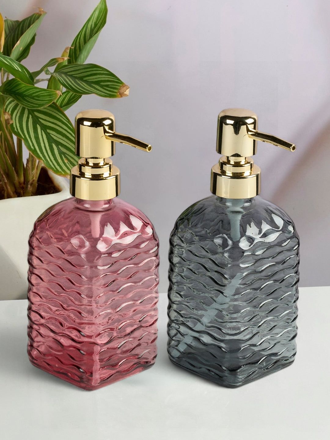 Kookee Grey & Pink 2 Pieces Abstract Glass Soap Dispensers-400 ml Each-picture-39