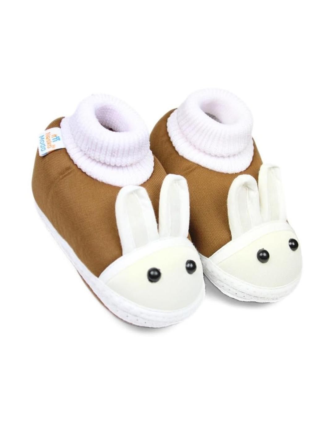 NESKA MODA Kids-Unisex Brown Cotton Bunny Slip On Booties-picture-13