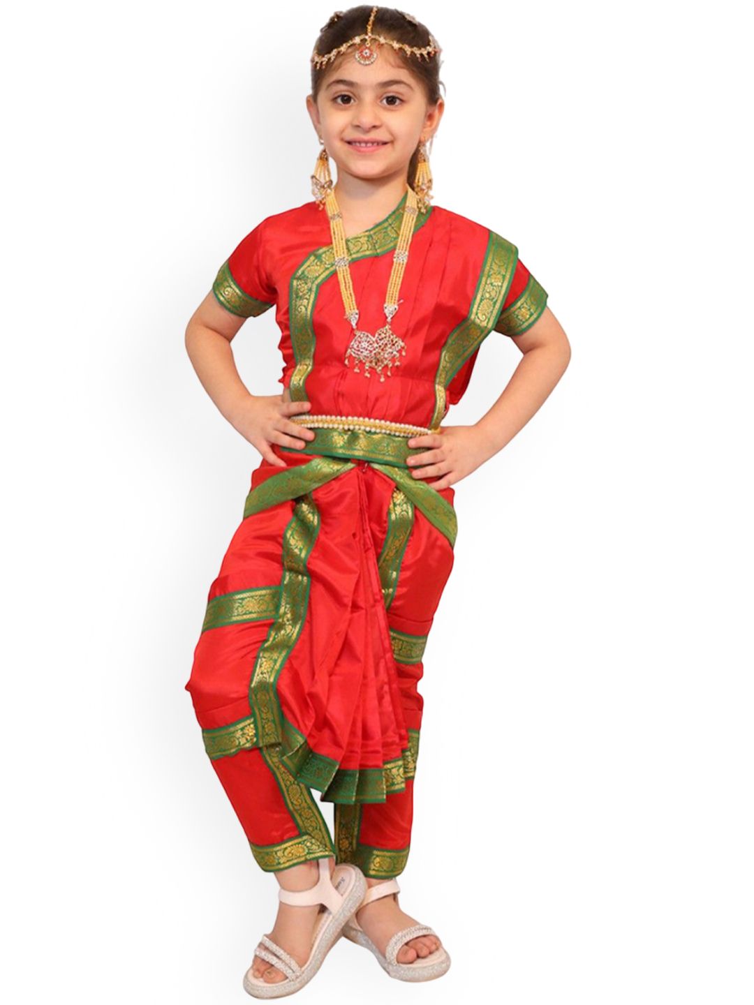 Kaku Fancy dresses Girls Bharatnatyam Printed Top And Dhoti Pants With Jewellery Set-picture-26
