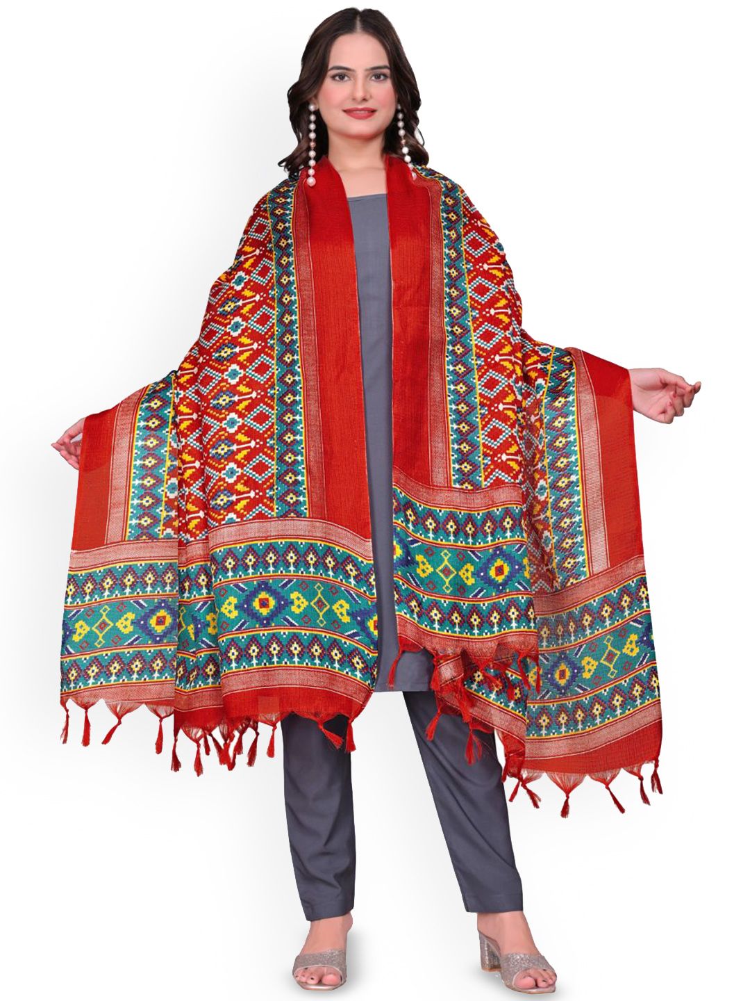 Kemza Elegant Patola Cotton Silk Dupatta With Tassels-picture-12