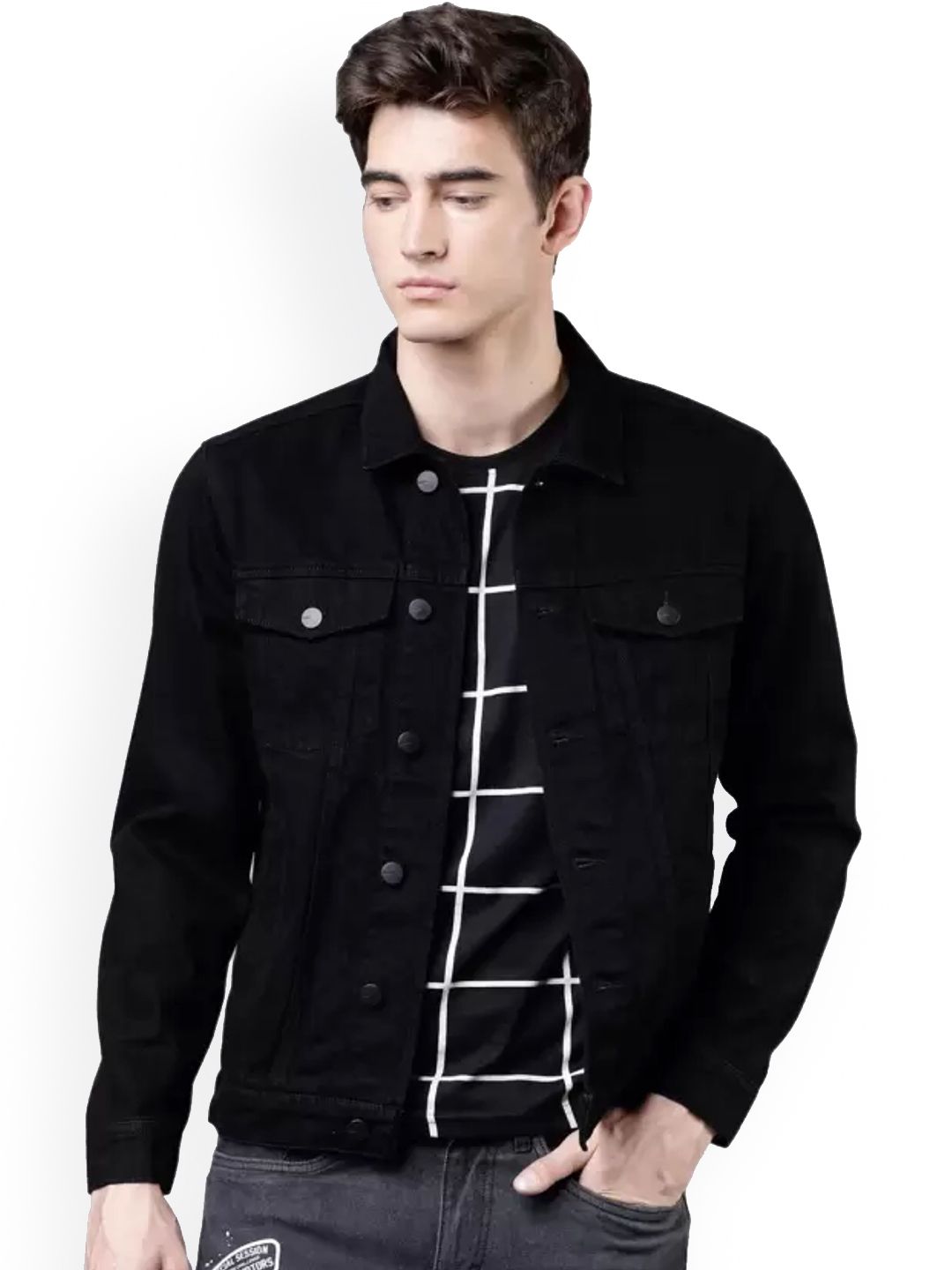 Moda Rapido Spread Collar Denim Jacket-image-13
