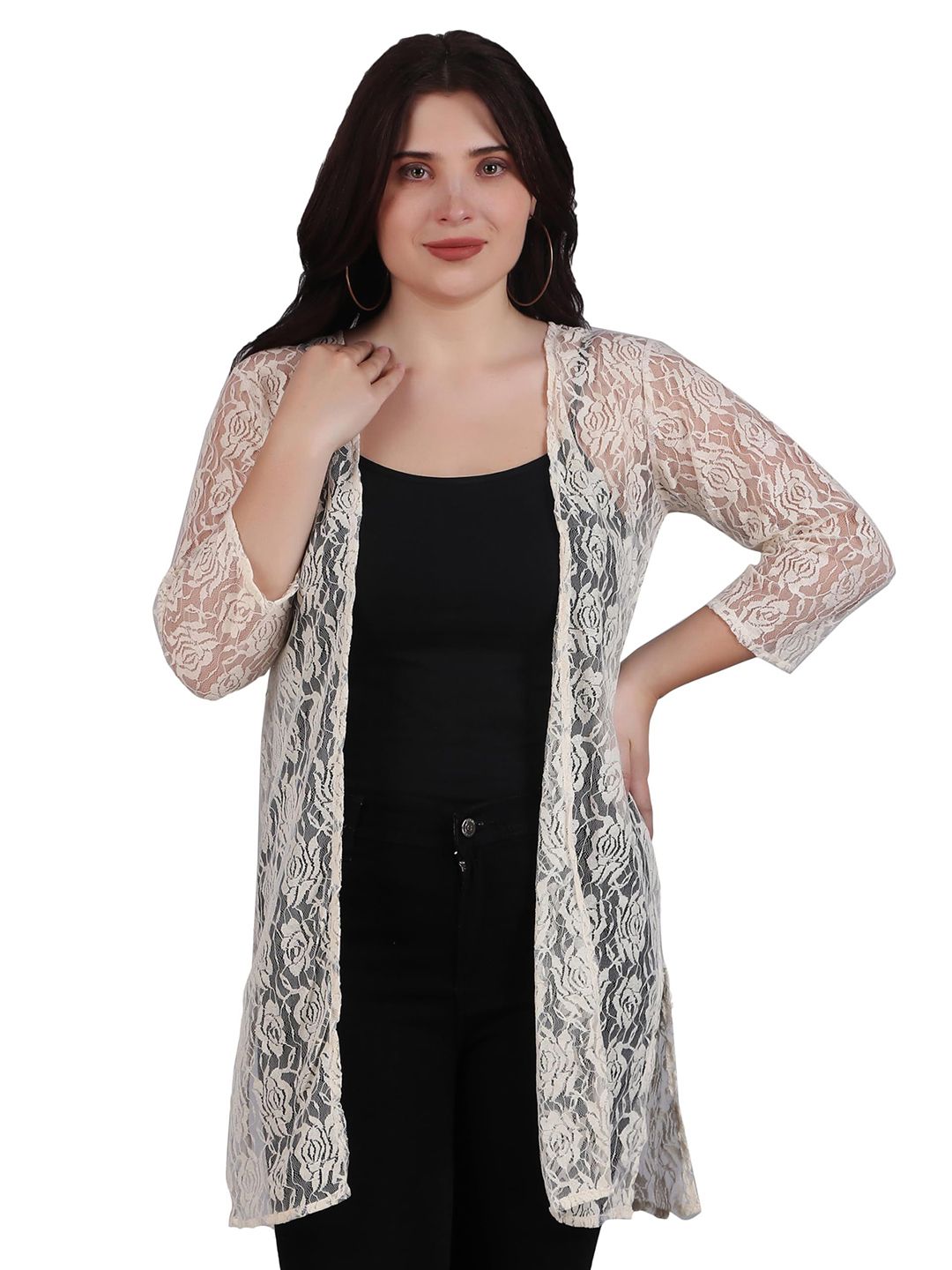 SZN Floral Self Design Cotton Open Front Shrug-picture-51