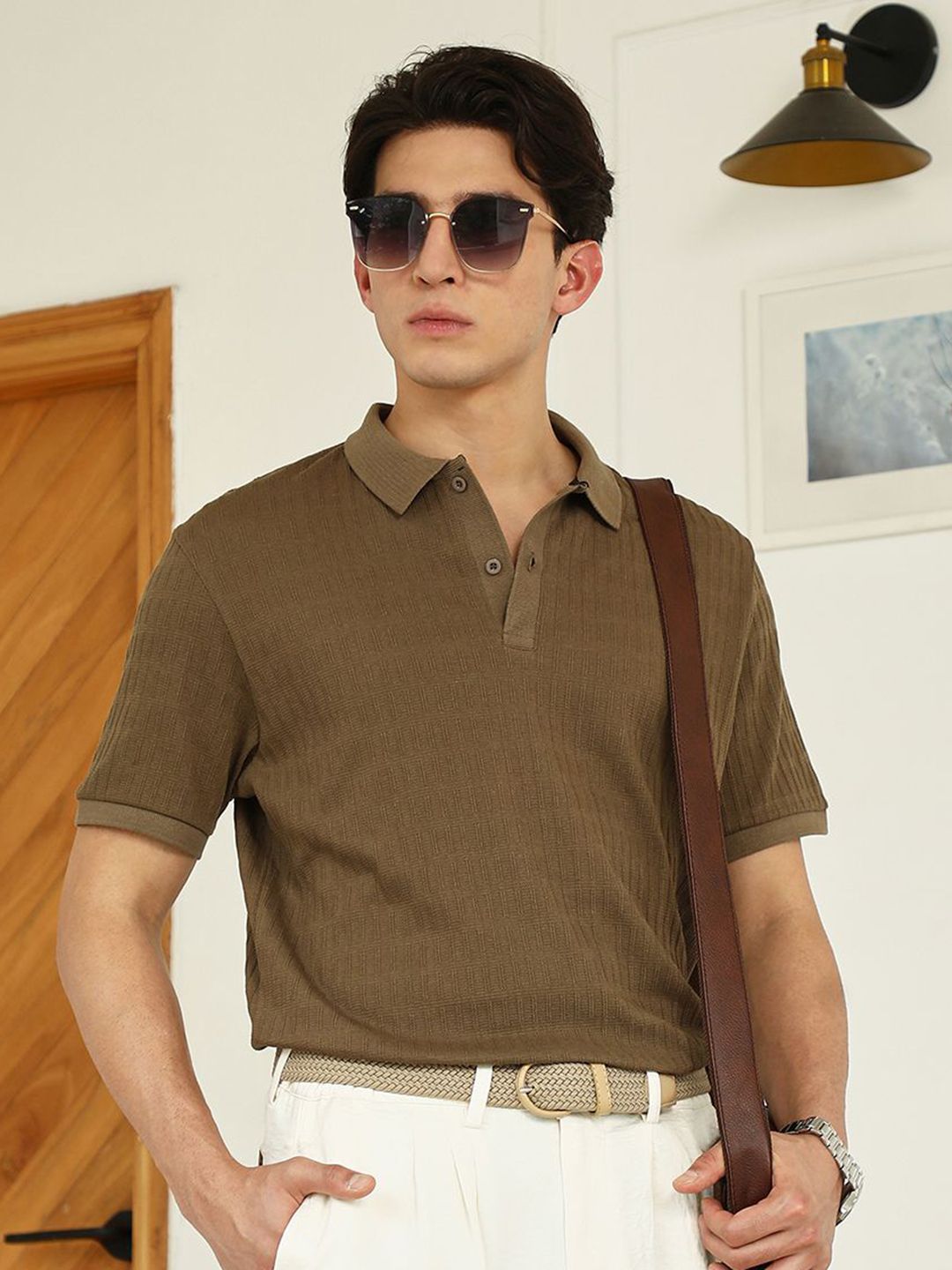 Campus Sutra Men Self Design Polo Collar T-shirt-picture-39