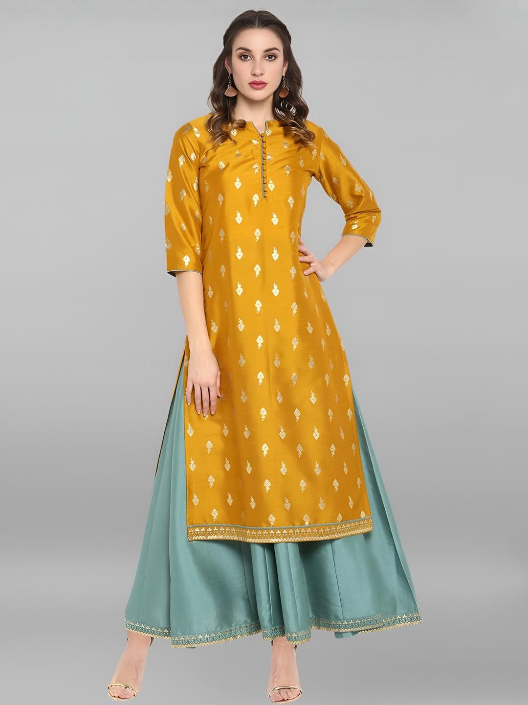 KALINI Women Floral Printed Regular Pure Cotton Kurta with Palazzos & Pure Cotton