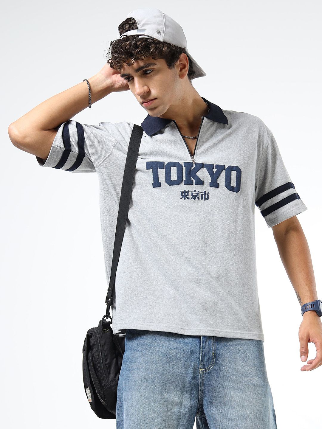 glitchez Men Typography Printed Polo Collar Relaxed Fit T-shirt-image-13