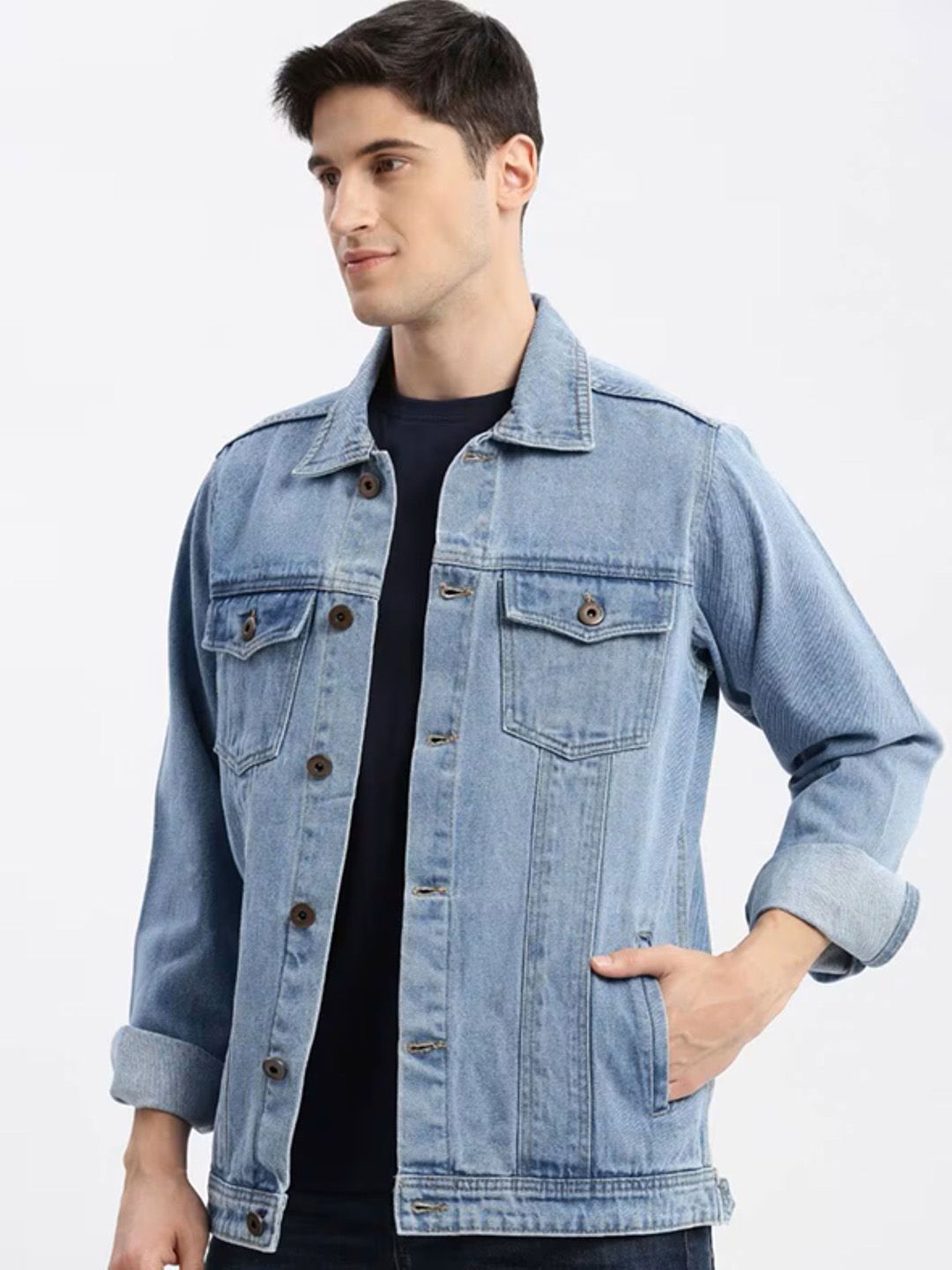 Moda Rapido Spread Collar Denim Jacket-picture-22
