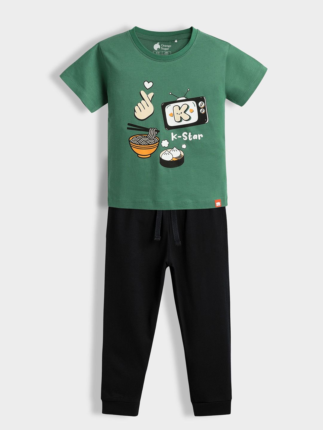 Orange Sugar Kids Printed Short Sleeves Pure Cotton T-shirt With Joggers-picture-36