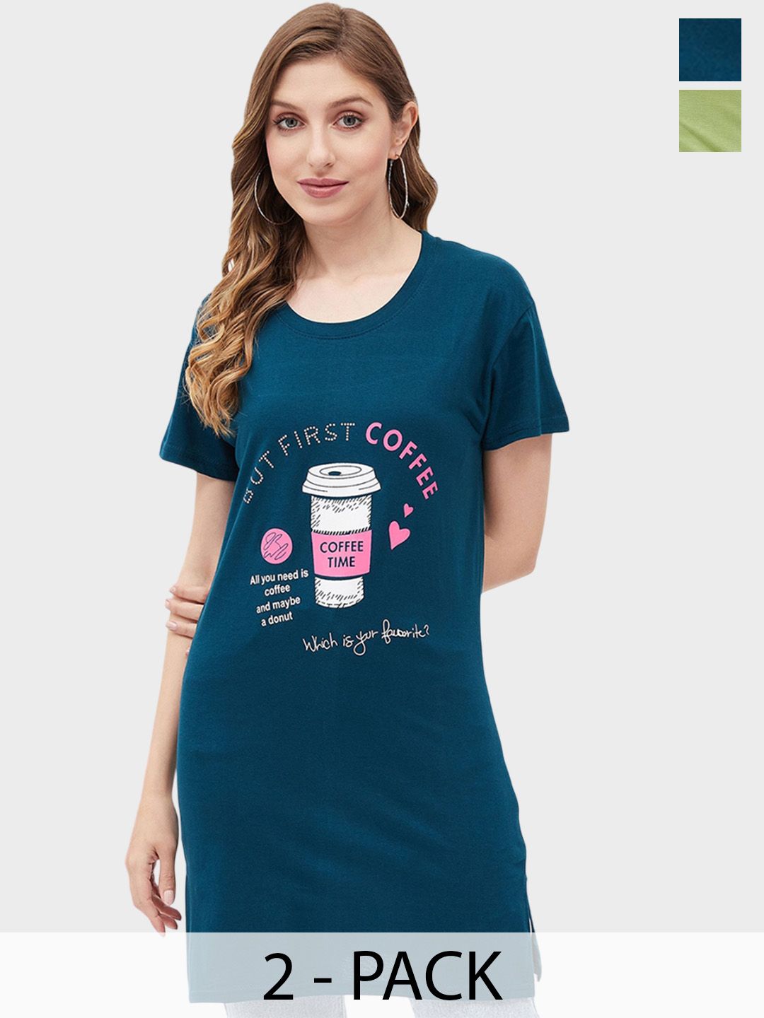 Christy World Pack Of 2 Printed Longline Lounge Tshirts-picture-19