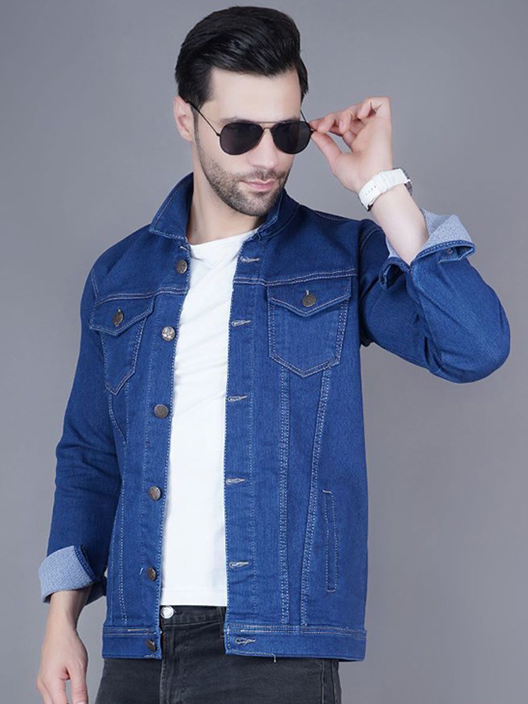 Moda Rapido Spread Collar Denim Jacket-picture-12