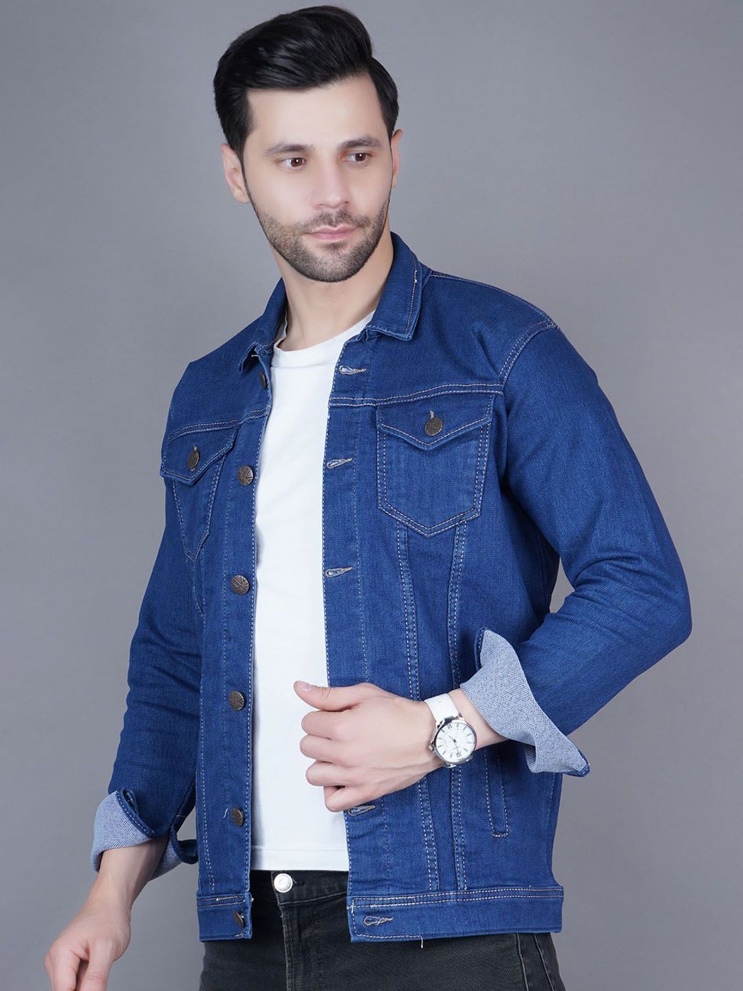 Moda Rapido Spread Collar Denim Jacket-picture-35