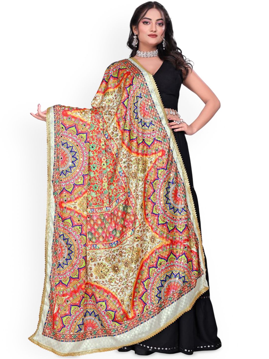 Kemza Ethnic Motifs Printed Mirror Work Dupatta-picture-14