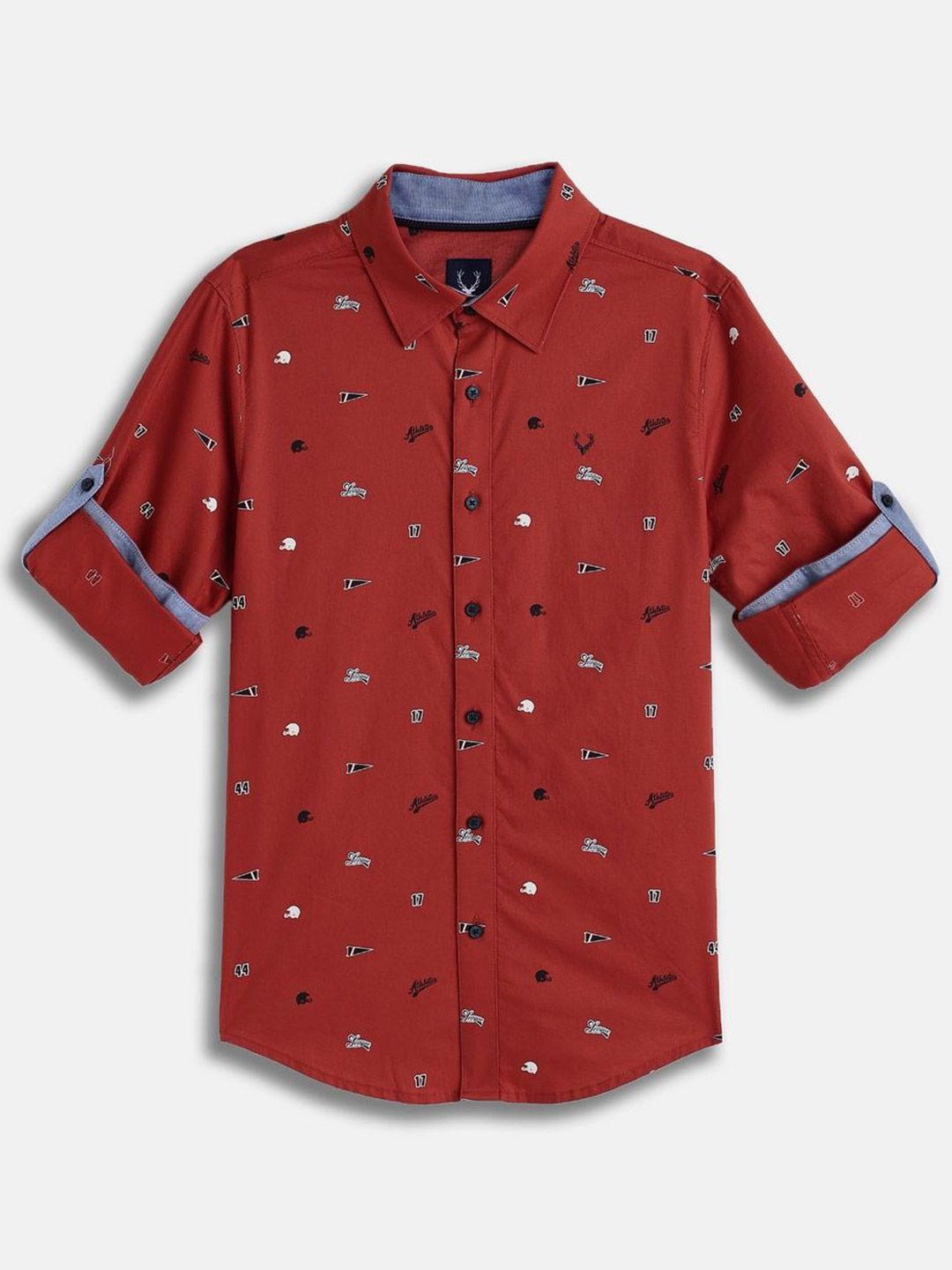 Allen Solly Junior Boys Slim Fit Conversational Printed Spread Collar Cotton Casual Shirt-picture-28