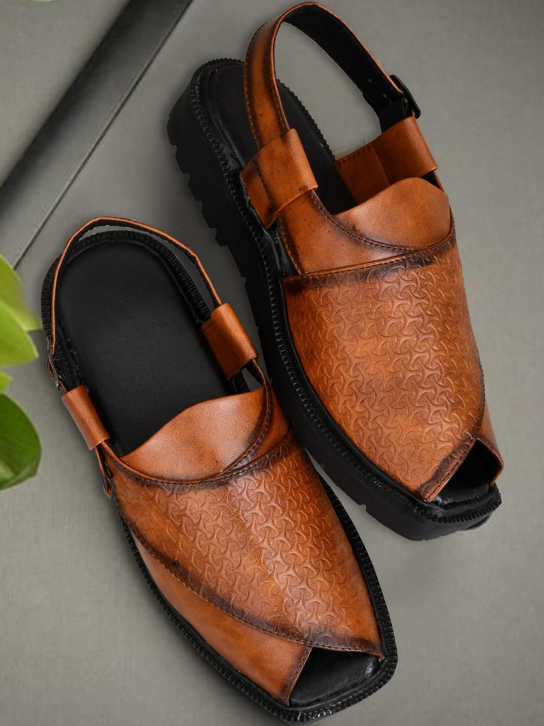 VATELIO Men Tan Textured Shoe Style Sandals-picture-55