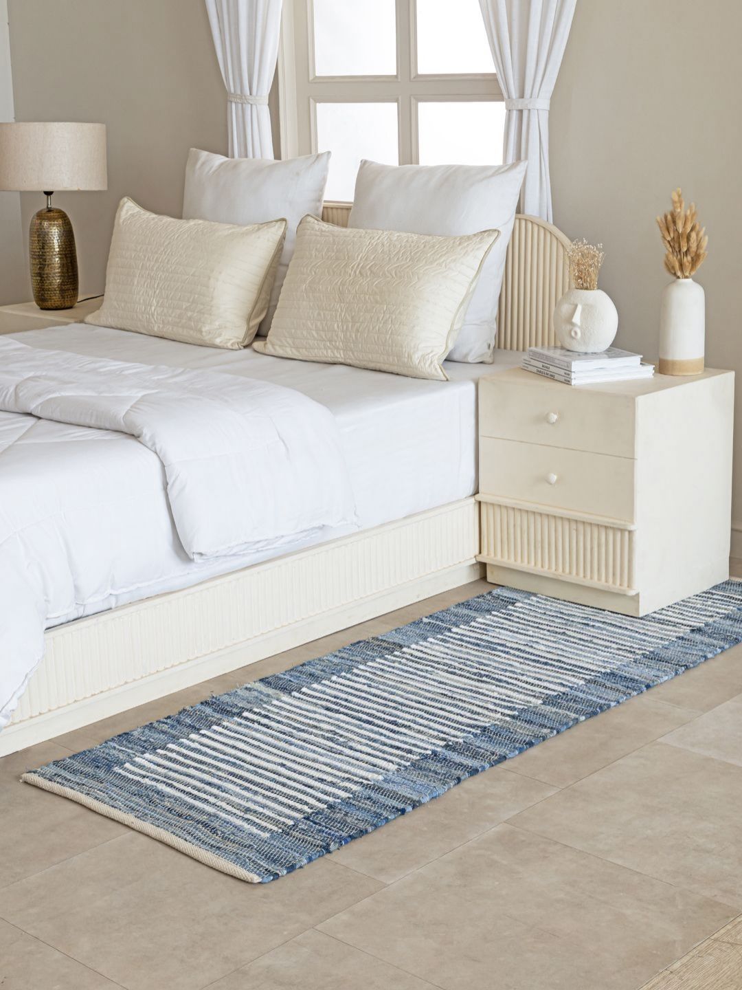 THEGASBH White & Blue Printed Anti Skid Bed Side Runner-picture-15