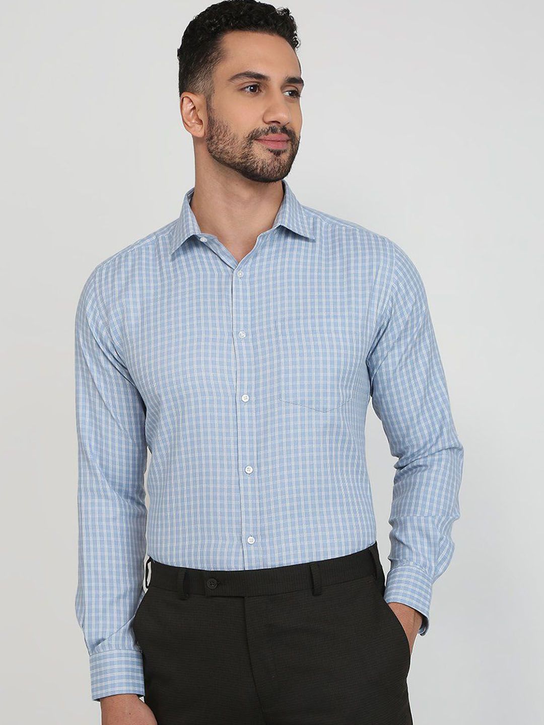 Park Avenue Slim Fit Windowpane Checks Checked Spread Collar Shirt-picture-20