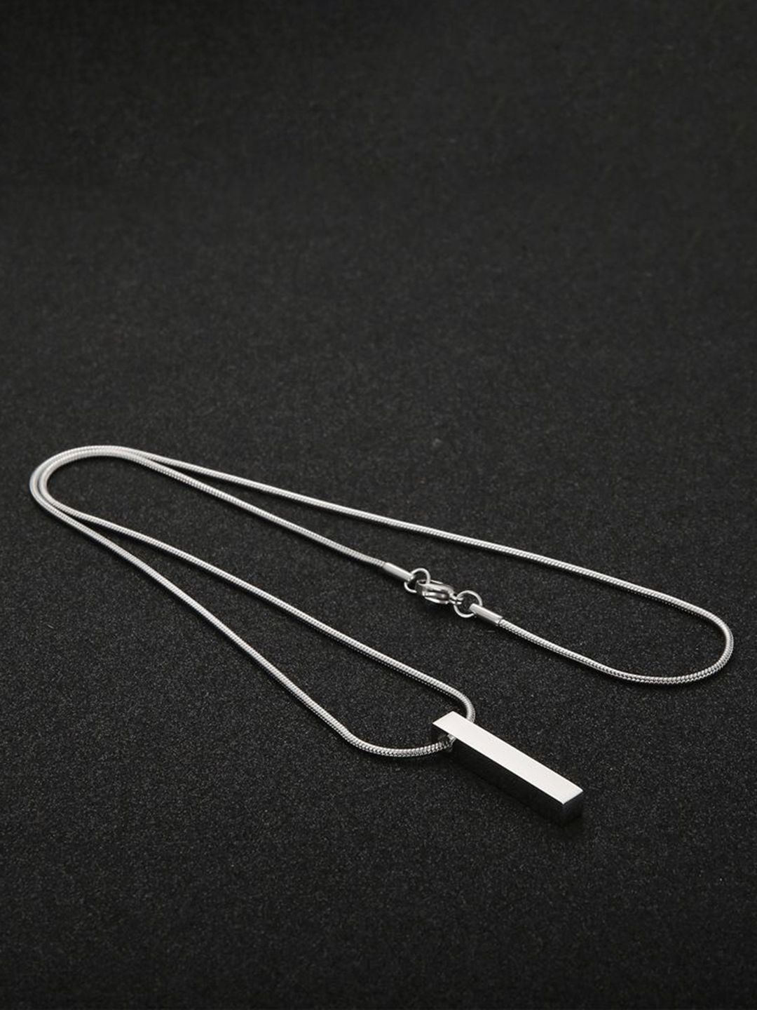 MYKI Men Stainless Steel Silver-Plated Geometric Printed Pendant With Chain-picture-42