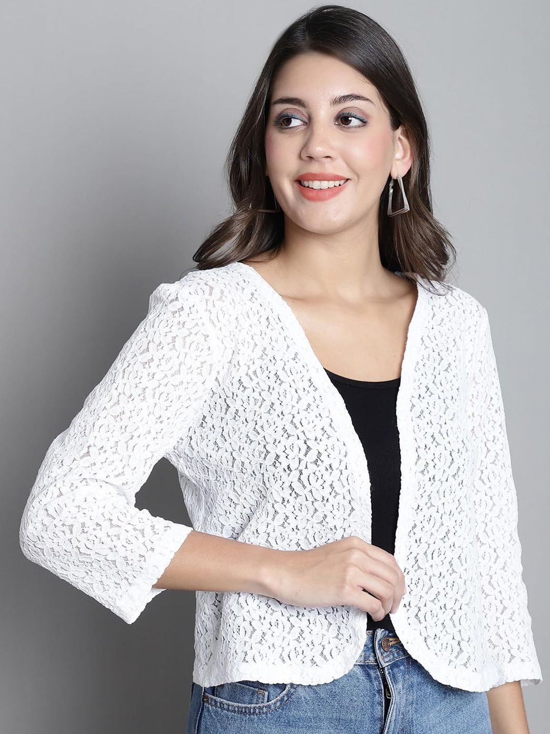 SZN Floral Self Design Cotton Open Front Shrug-image-45