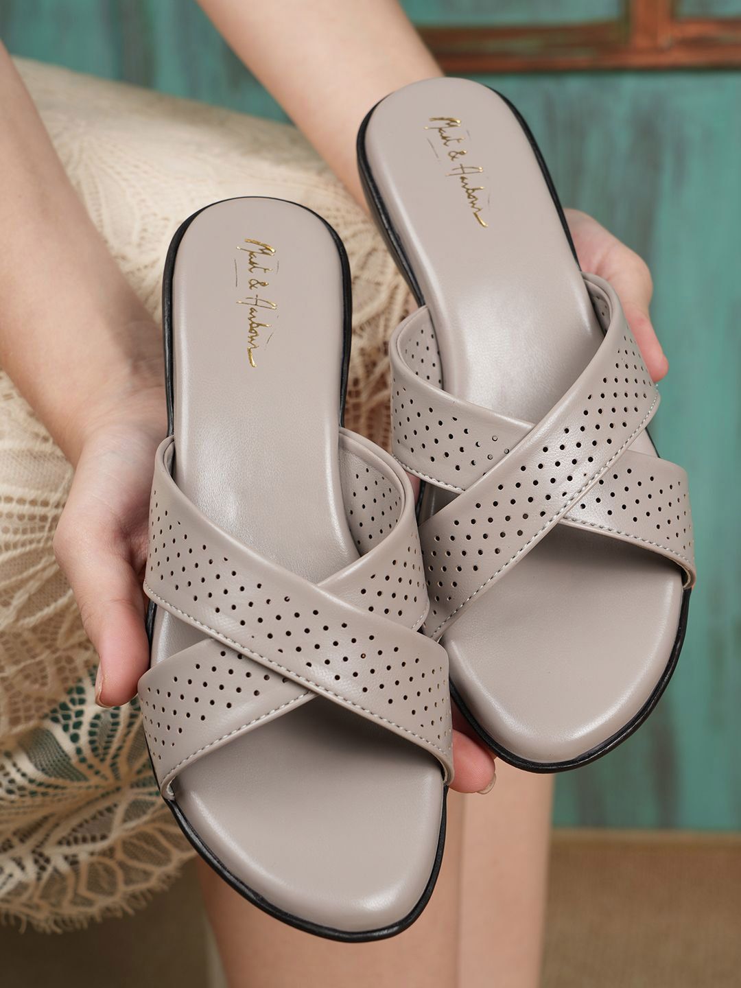 Mast & Harbour Women Party Wedge Sandals with Laser Cuts-picture-11