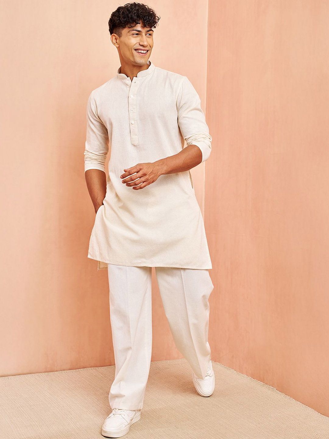 VASTRAMAY Men Textured Cotton Kurta with Pyjamas-picture-12