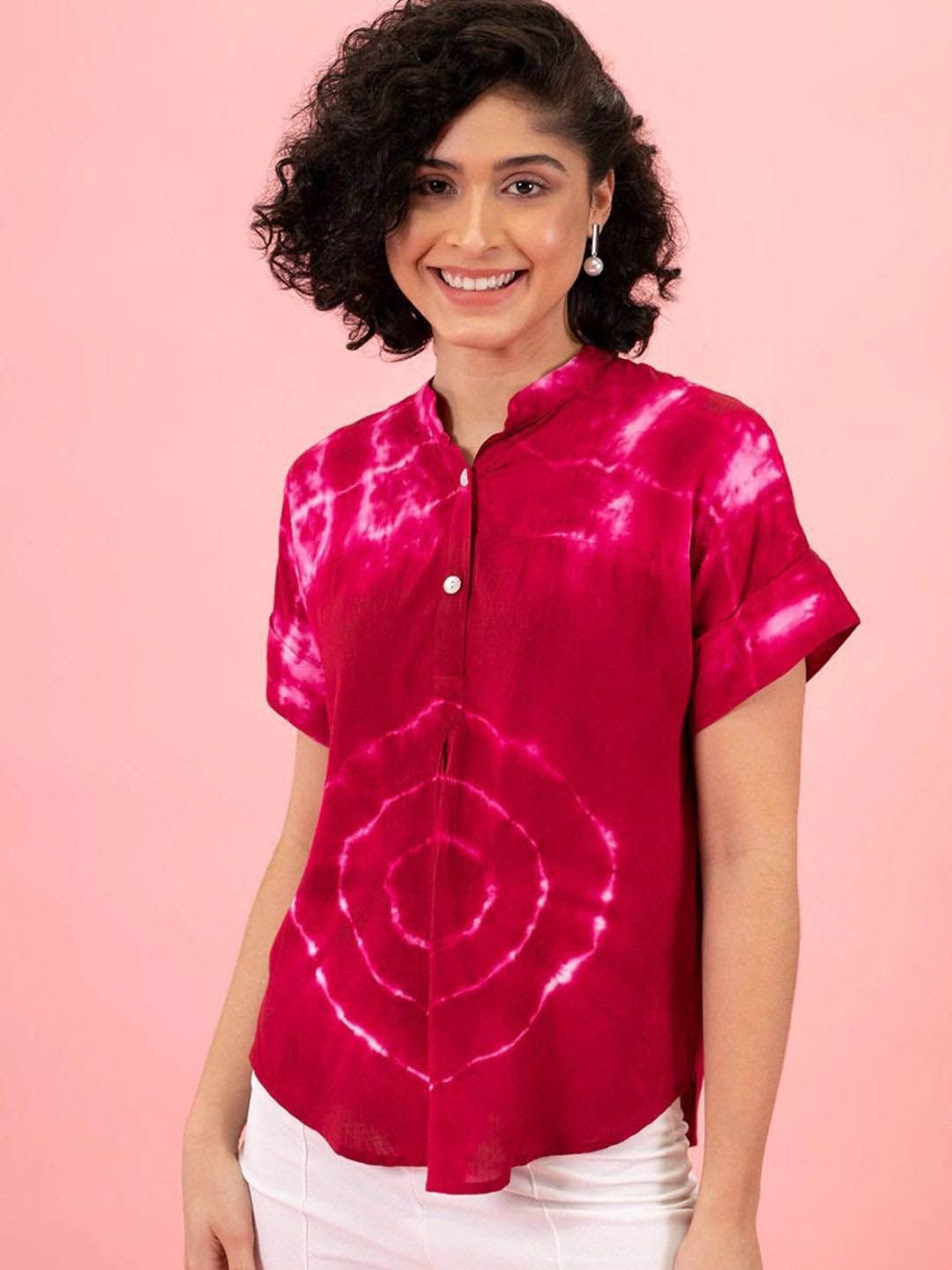 PinkTribe Women Tie and Dye Mandarin Collar Top-picture-29
