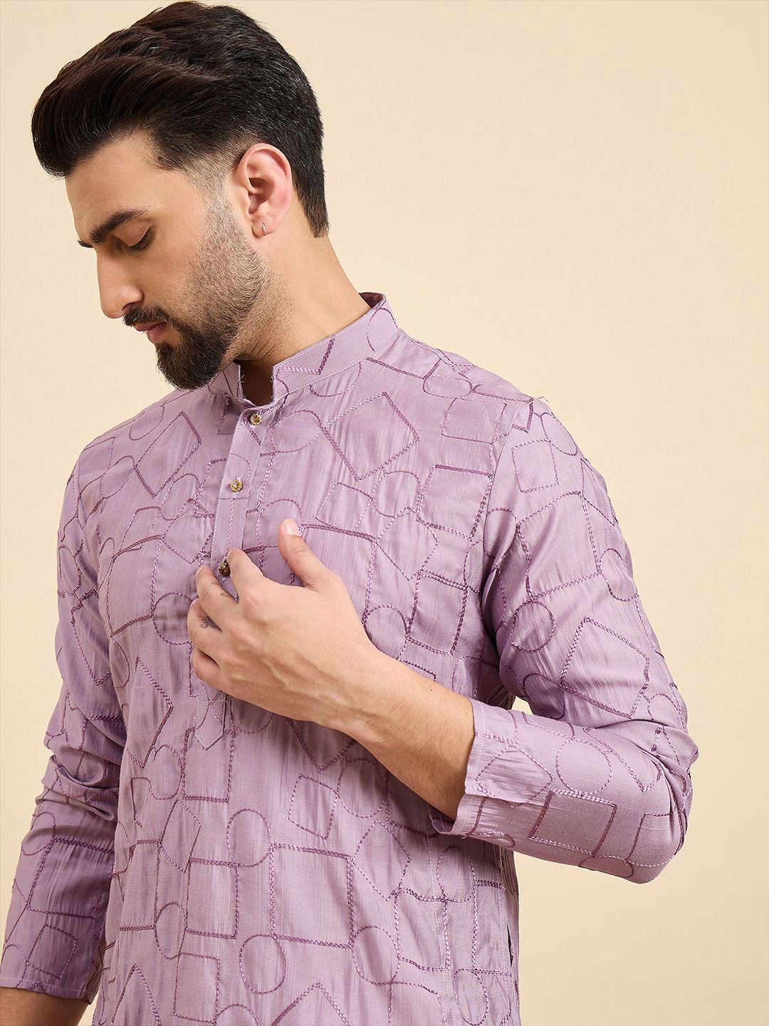SWAGG INDIA Men Ethnic Motifs Checked Thread Work Kurta-picture-36