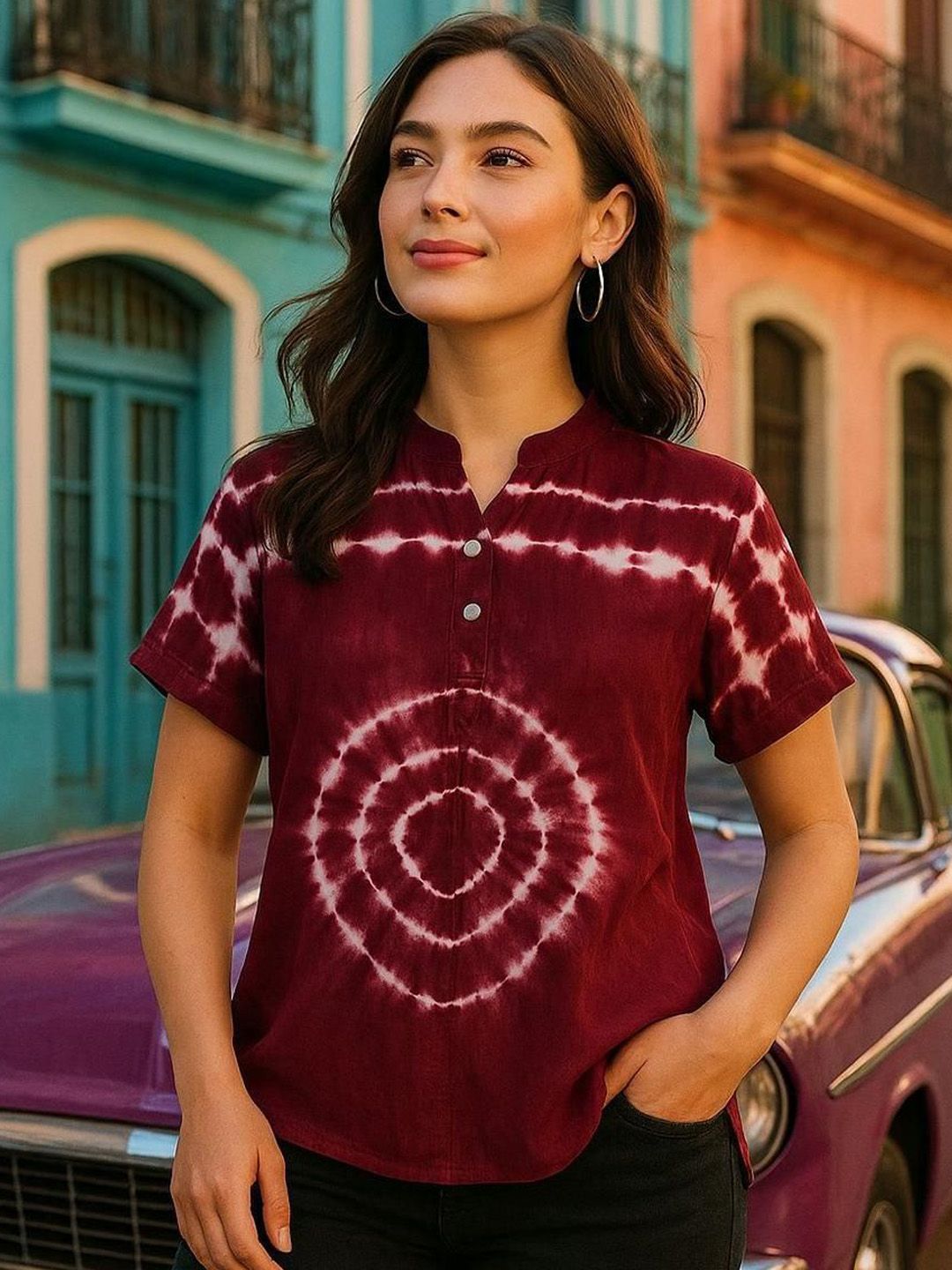 PinkTribe Women Tie and Dye Dyed Mandarin Collar Shirt Style Regular Top-picture-20