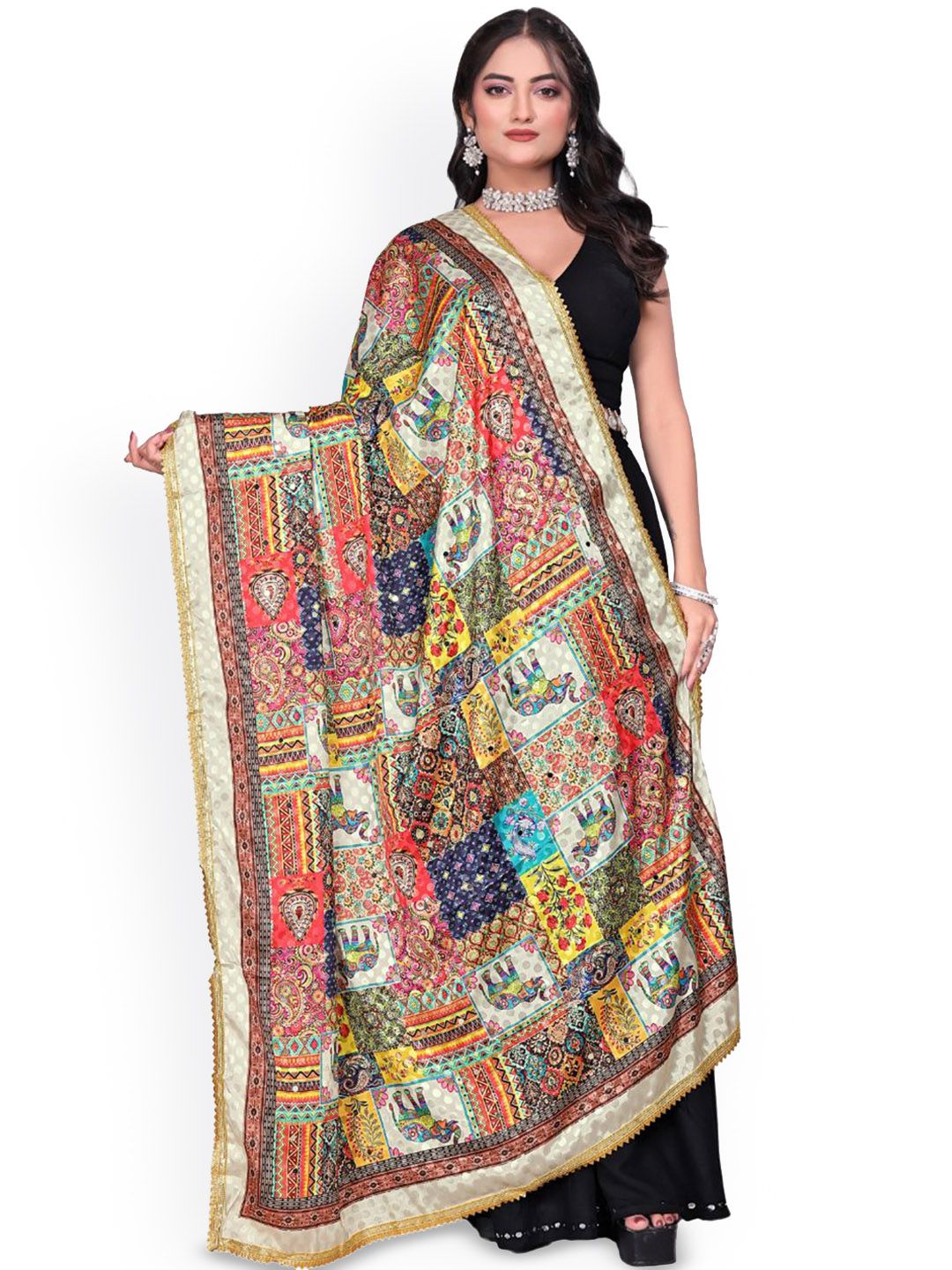 Kemza Ethnic Motifs Printed Mirror Work Dupatta-picture-23