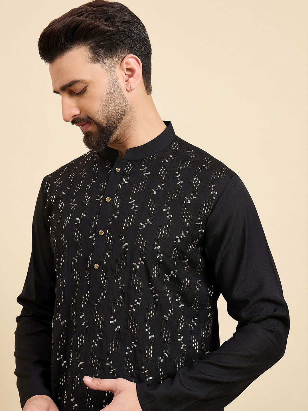 SWAGG INDIA Men Geometric Embroidered Sequinned Kurta-picture-16