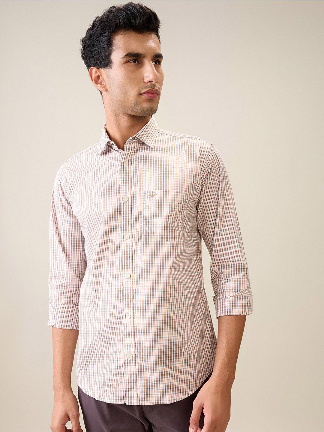 Park Avenue Men Slim Fit Windowpane Checked Spread Collar Cotton Casual Shirt-picture-18