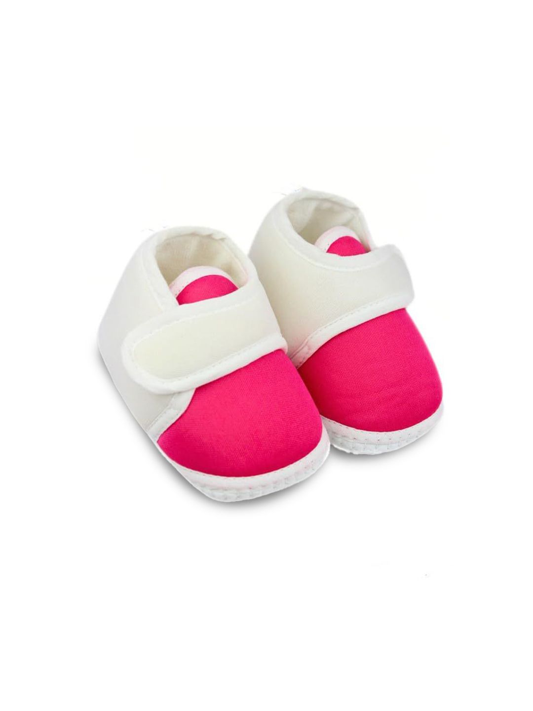 NESKA MODA Unisex Kids Pink & White Solid Velcro Cotton Booties-picture-43
