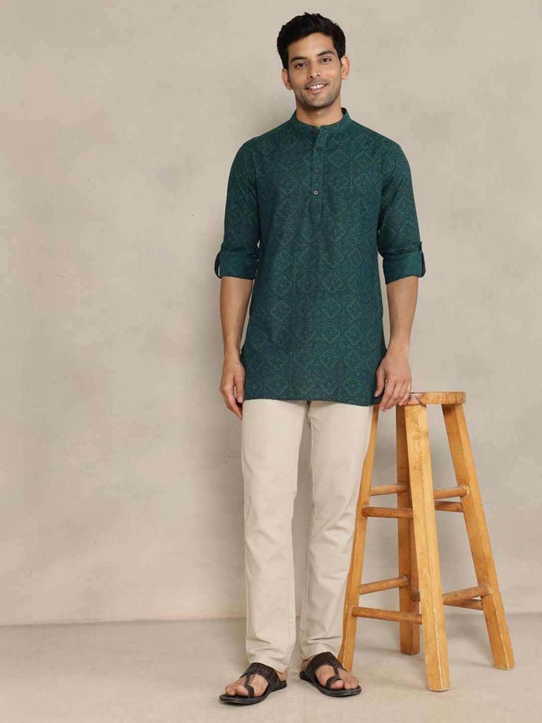 Fabindia Men Floral Printed Daily Cotton Straight Kurta-picture-31