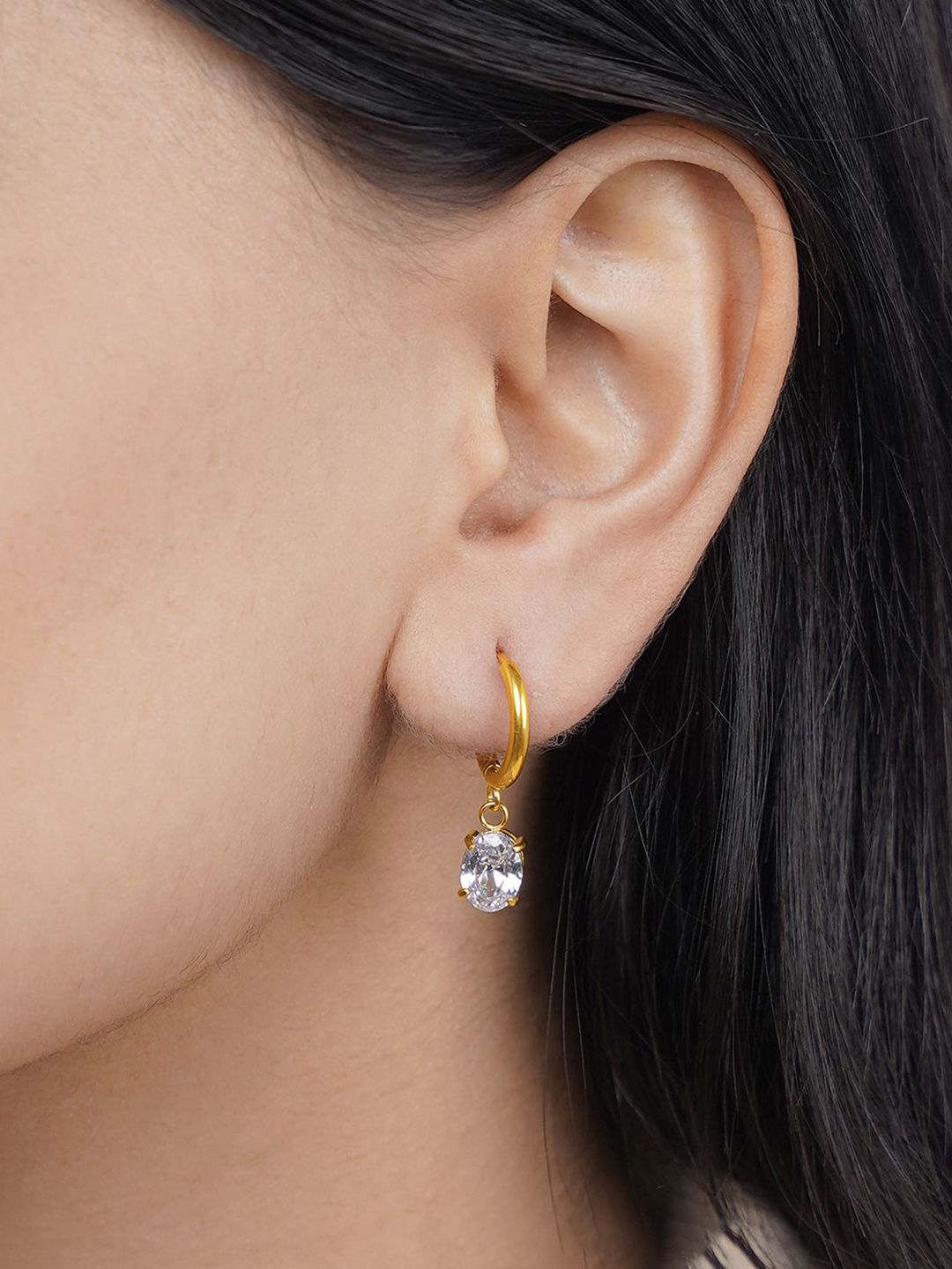 SWASHAA Denali Solitaire 18K Gold Plated Contemporary Hoop Earrings-picture-13