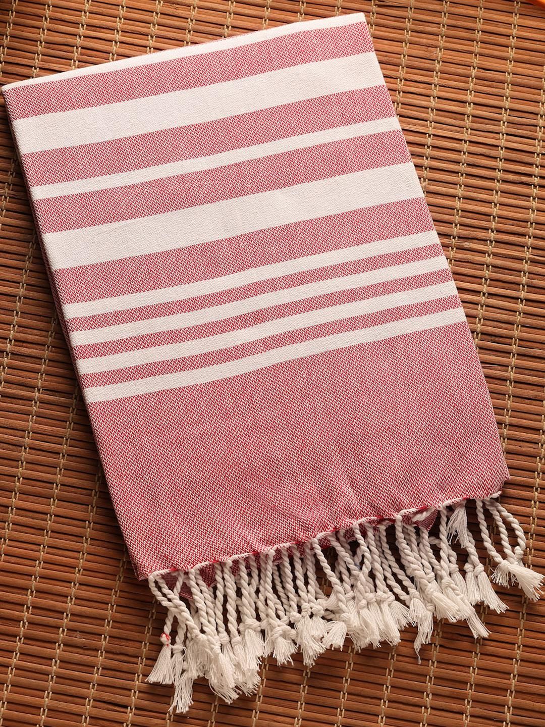 Myntra Elegant Homes Unisex Pack Of 1 Red Striped Cotton 210 GSM Bath Towel-image-20