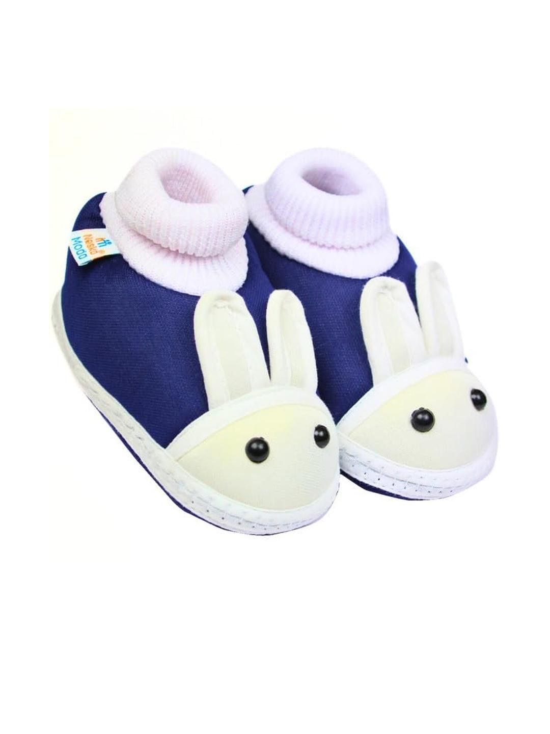 NESKA MODA Kids-Unisex Navy Blue Cotton Booties-picture-54