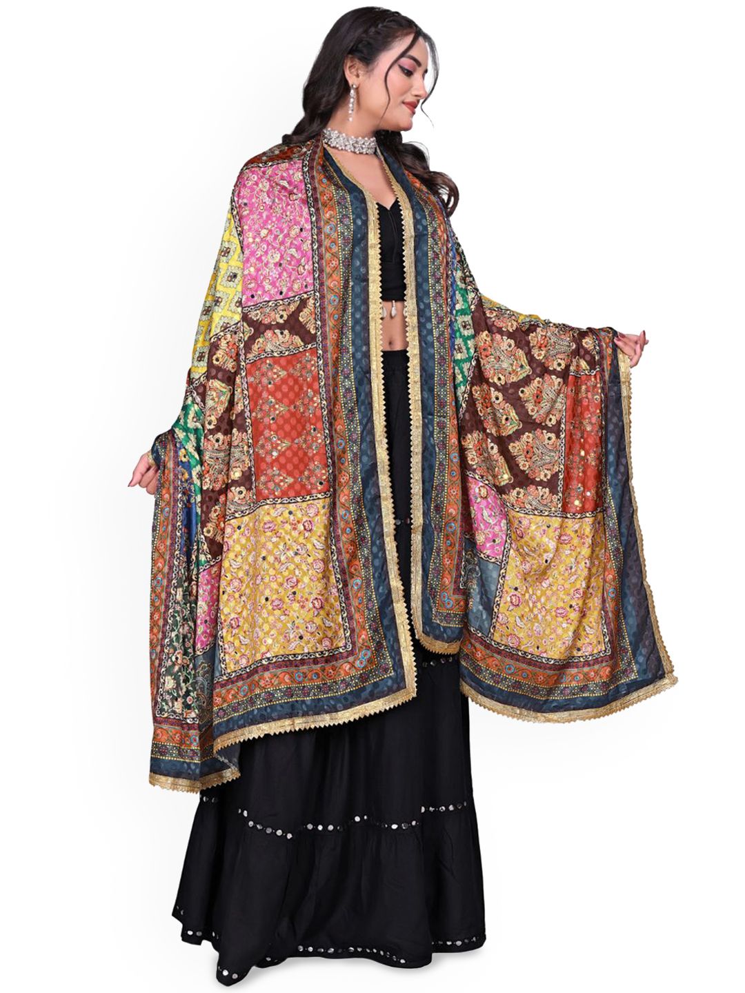 Kemza Ethnic Motifs Printed Mirror Work Dupatta-picture-40