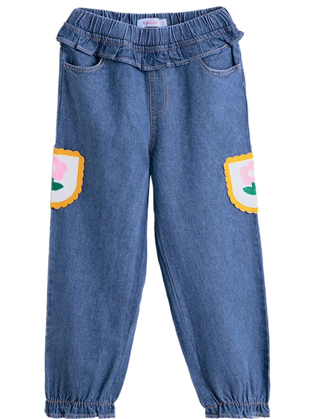 Hopscotch Girls Relaxed Fit Mid-Rise Crochet Patch Pocket Stretchable Jogger Fit Jeans-picture-17