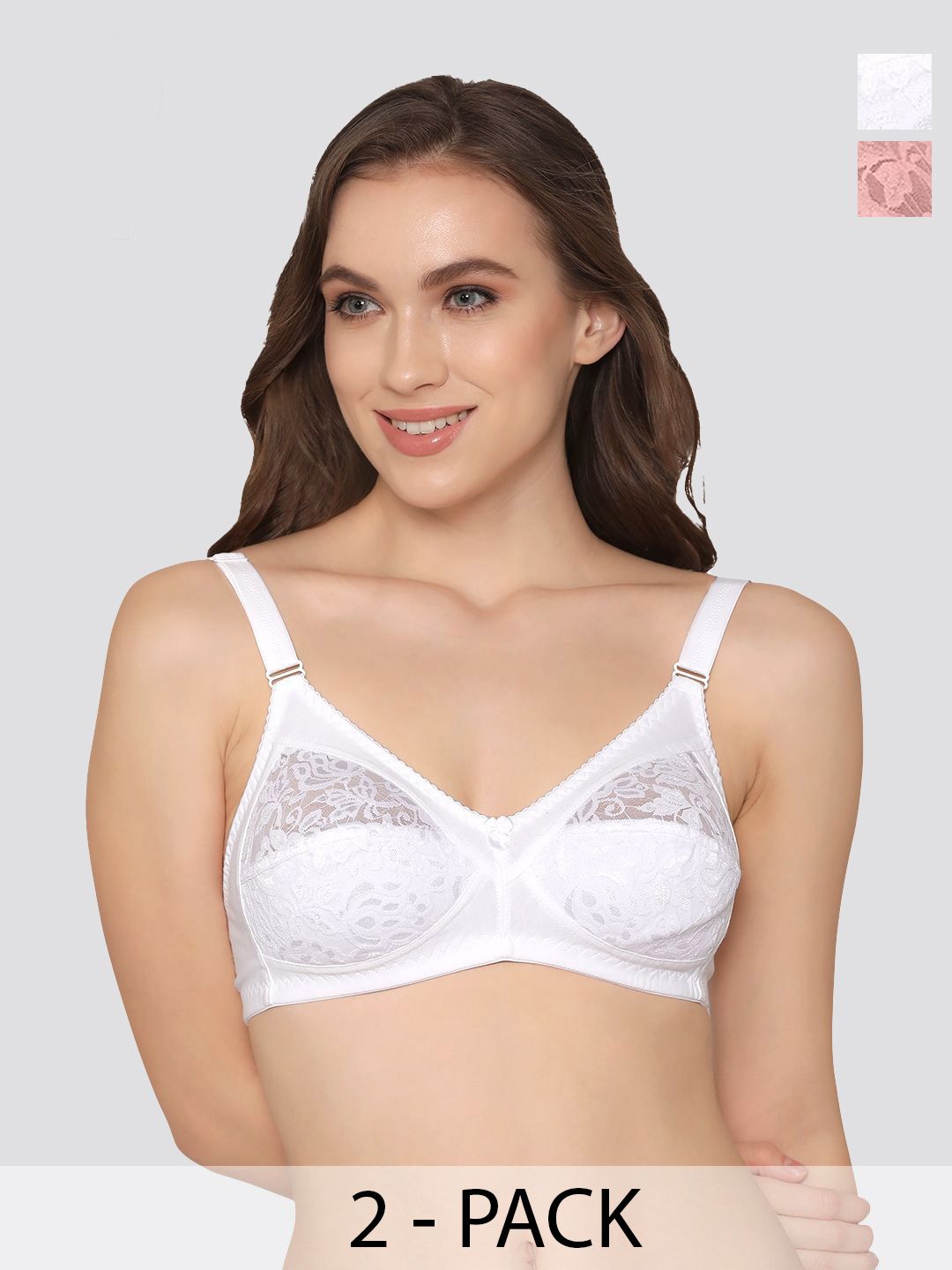 K LINGERIE Clare Pack Of 2 Lace Full Coverage Non Padded Minimizer Bra-picture-35