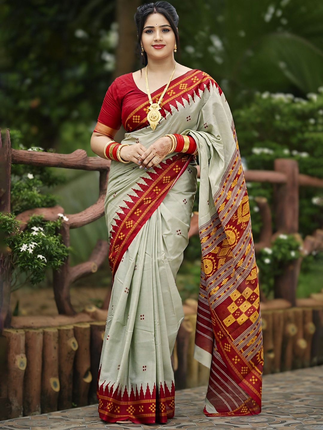 ETHNIC ODISHA HANDLOOM Ethnic Motifs Pure Cotton Sambalpuri Saree-picture-27