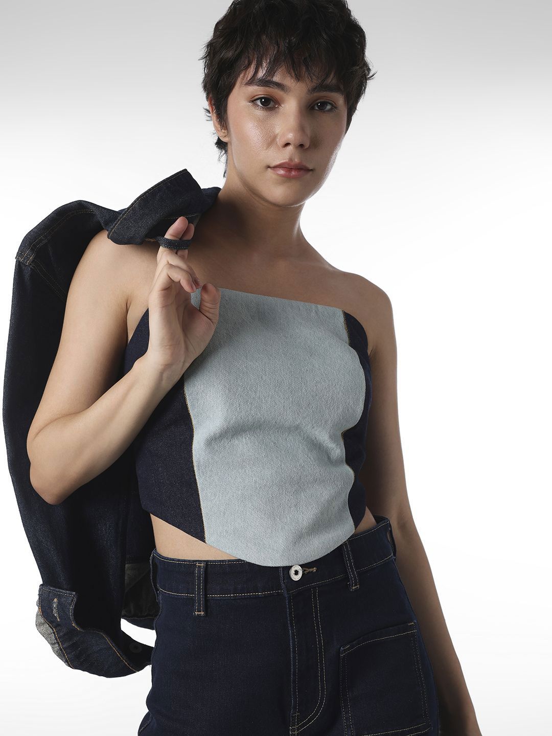 ONLY Women Indigo Cotton Denim Tube Crop Top-picture-39