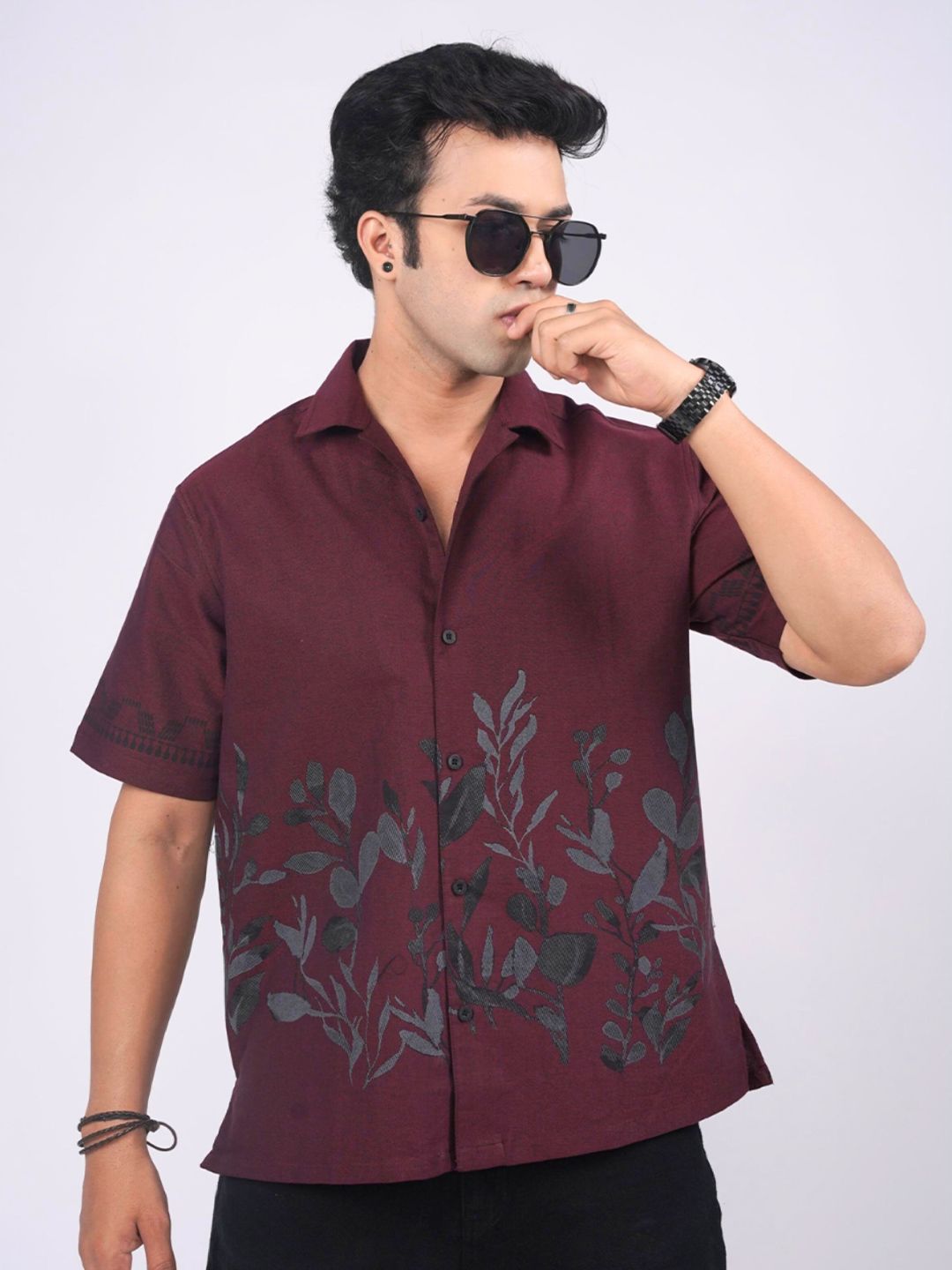 Eszett Men Floral Printed Cuban Collar Cotton Casual Shirt-picture-14