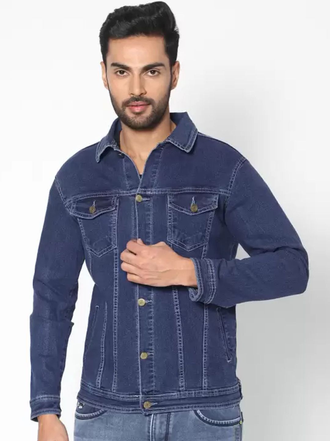 Moda Rapido Spread Collar Denim Jacket-picture-10