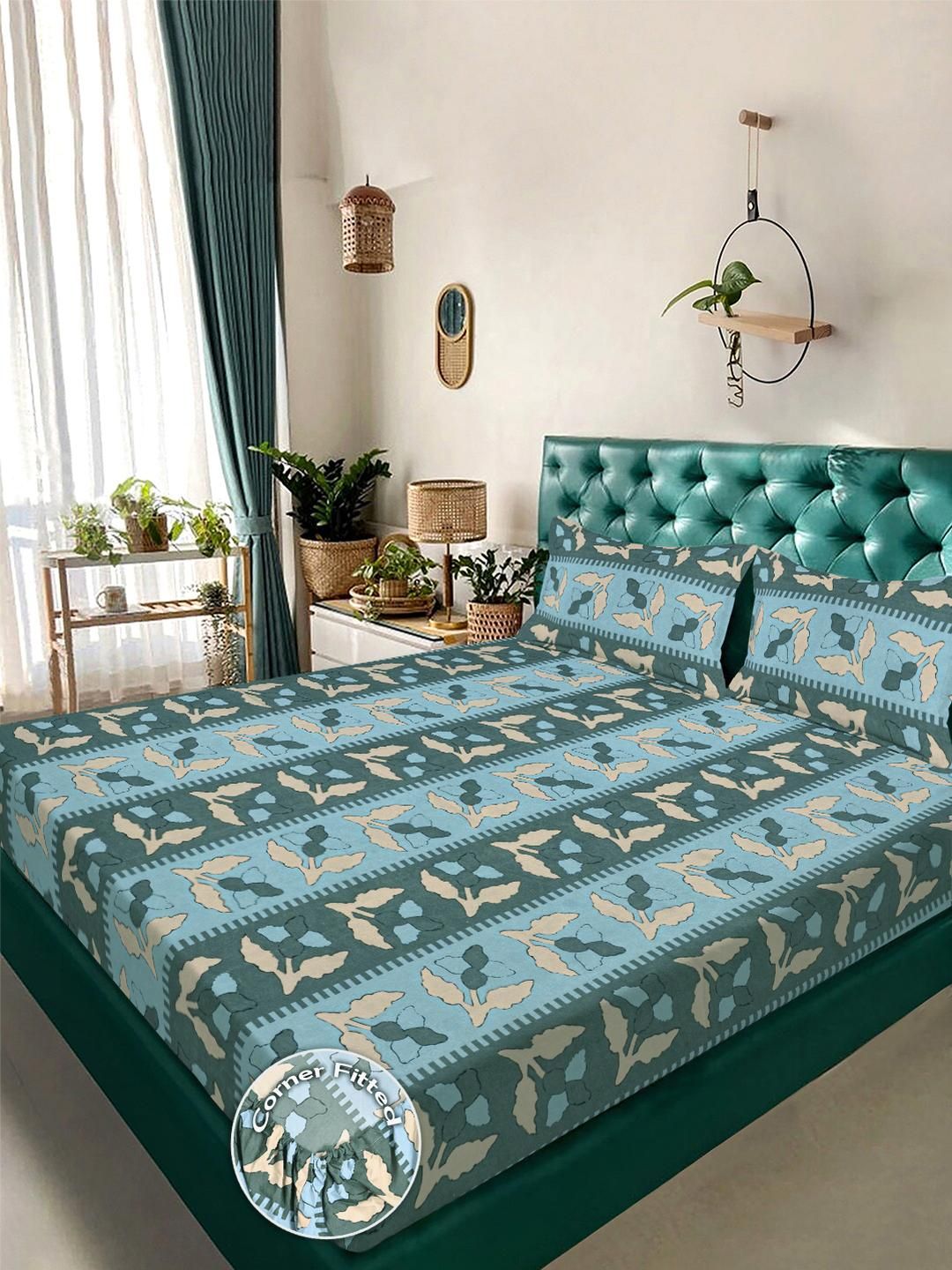 KLOTTHE Multicoloured Floral 300 TC King Bedsheet with 2 Pillow Covers-picture-16