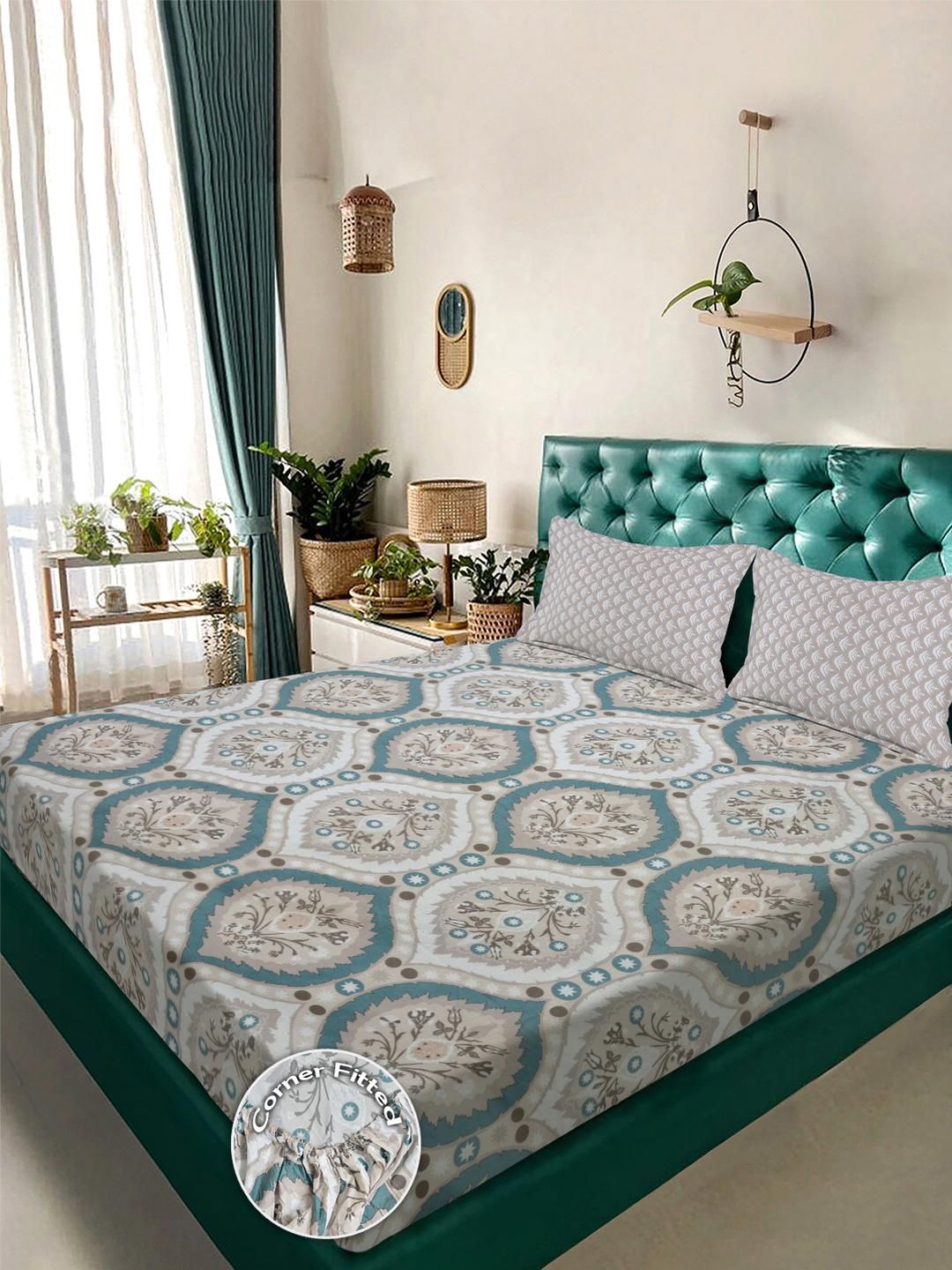 KLOTTHE Multicoloured Floral 300 TC King Bedsheet with 2 Pillow Covers-picture-17