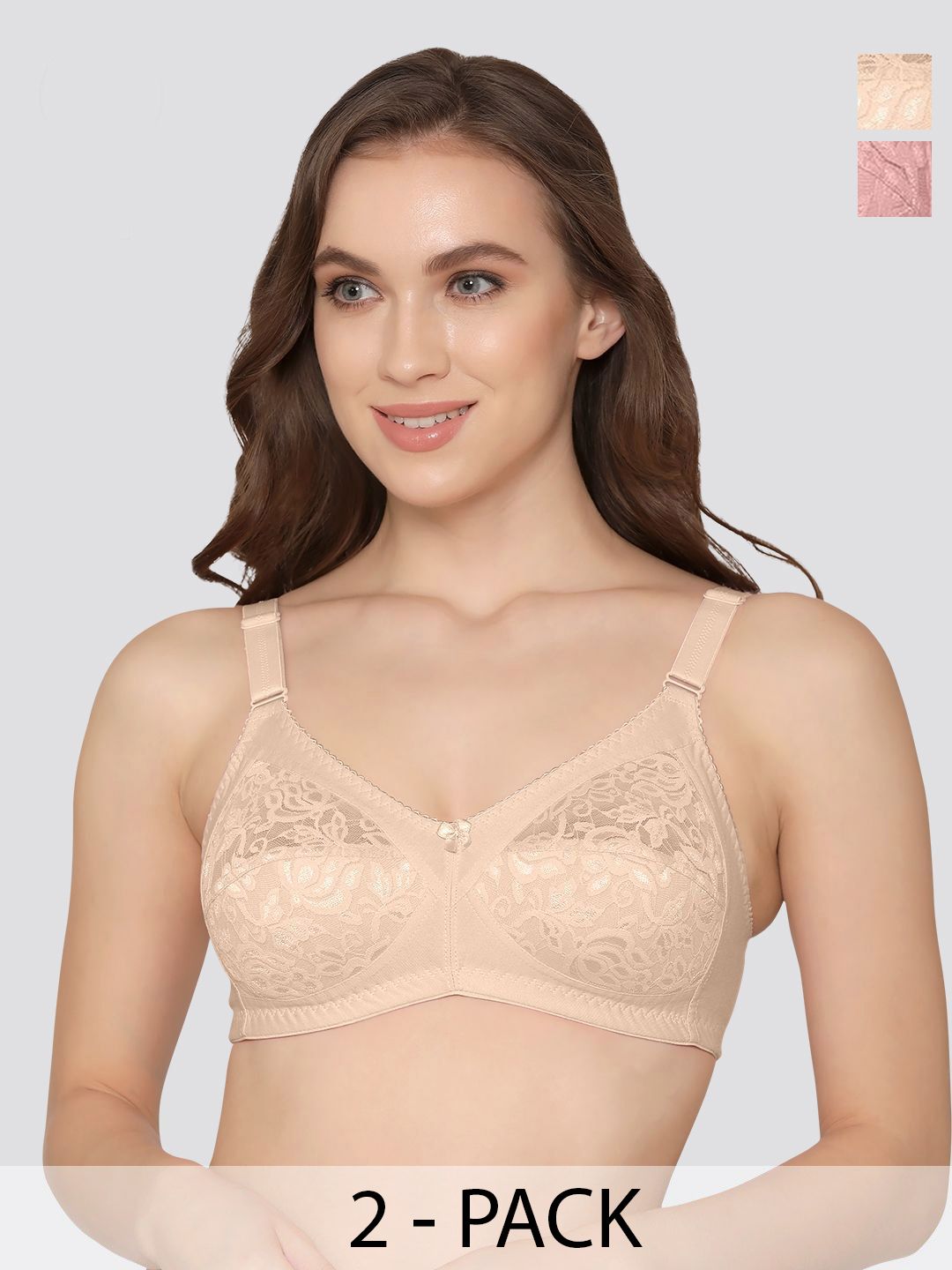 K LINGERIE Clare Pack Of 2 Lace Full Coverage Non Padded Minimizer Bra-picture-36