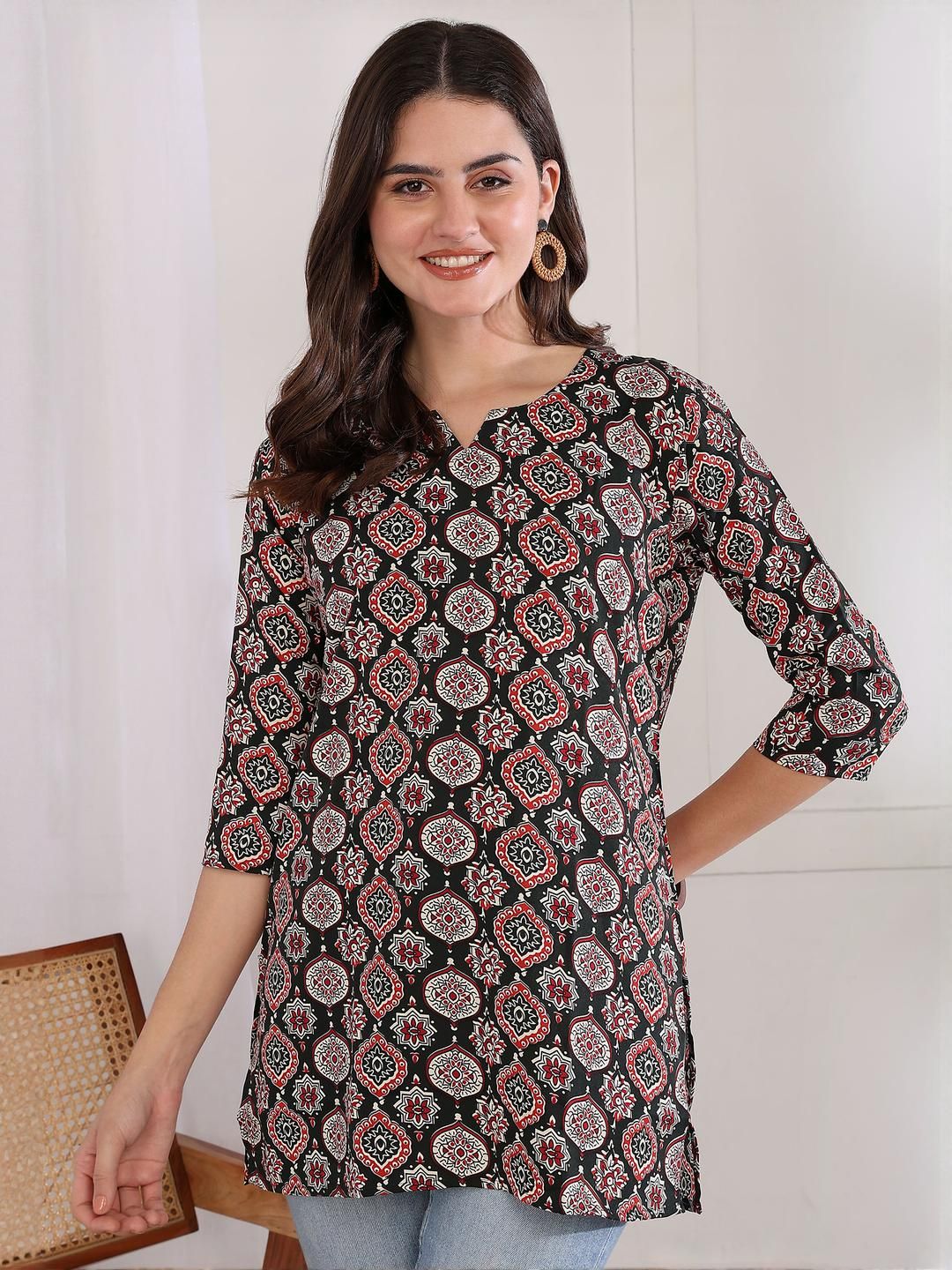 KILLARI Floral Printed Notch Neck Straight Kurti-picture-30