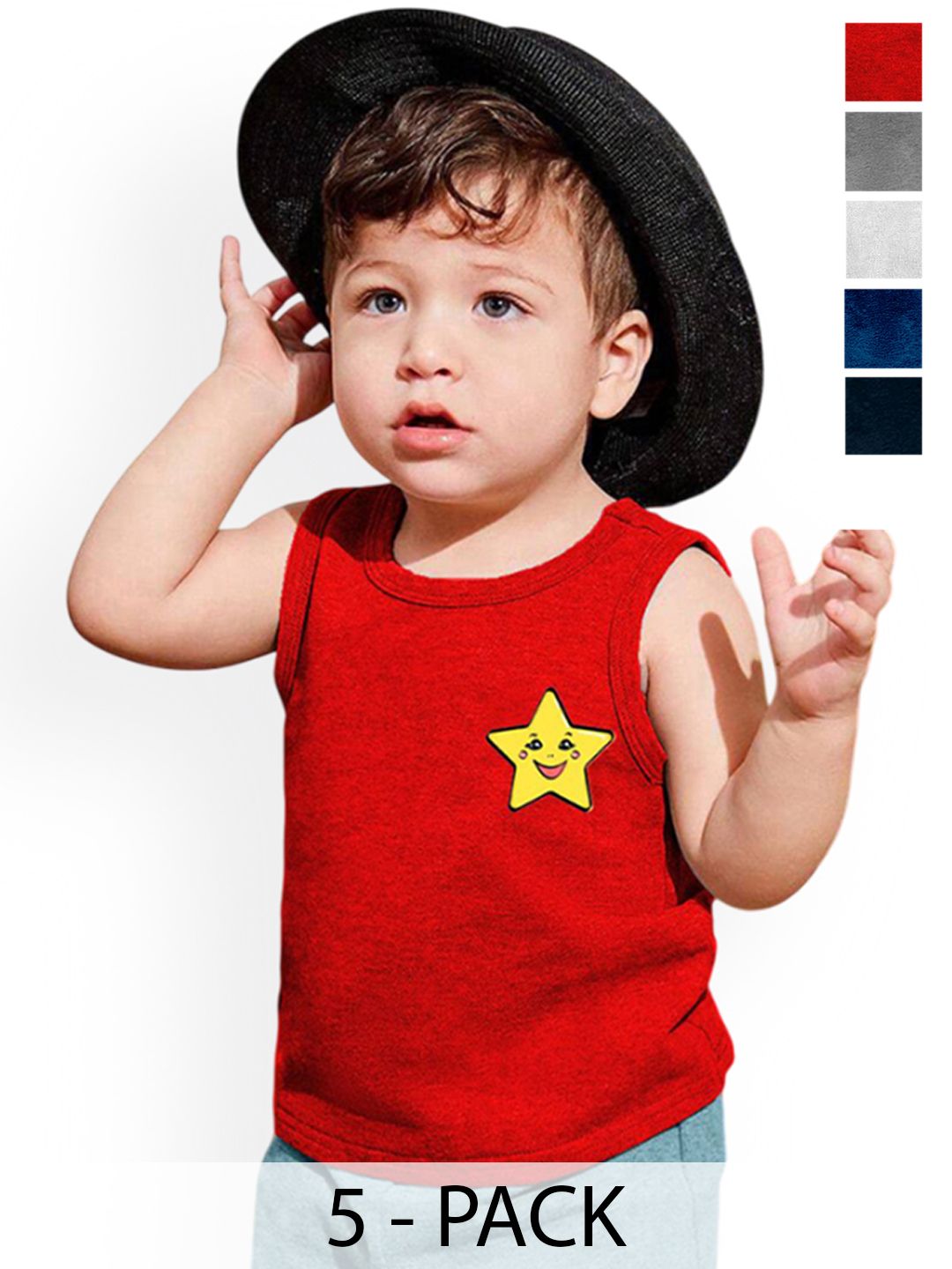 kidbee infants pack of 5 printed pure cotton basic vests