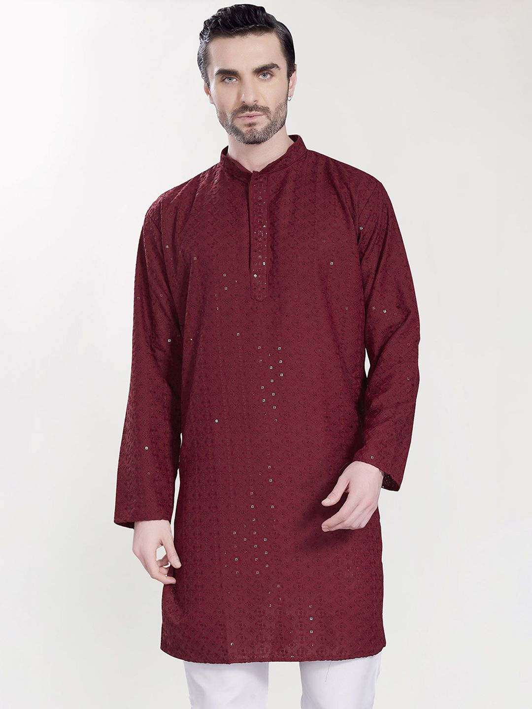 PulseIQ Men Geometric Woven Design Daily Cotton Straight Kurta-picture-12