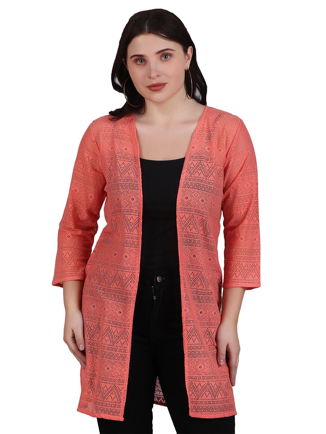 SZN Self Design Cotton Open Front Longline Shrug-picture-41