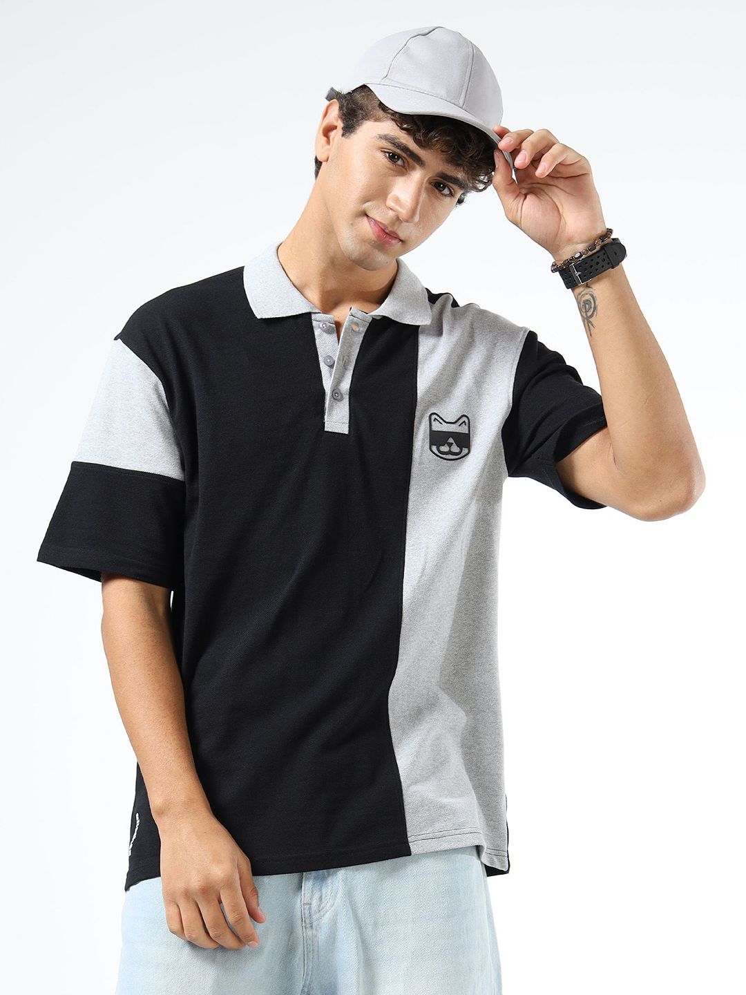 glitchez Men Colourblocked Drop-Shoulder Sleeves Oversized T-shirt-image-22