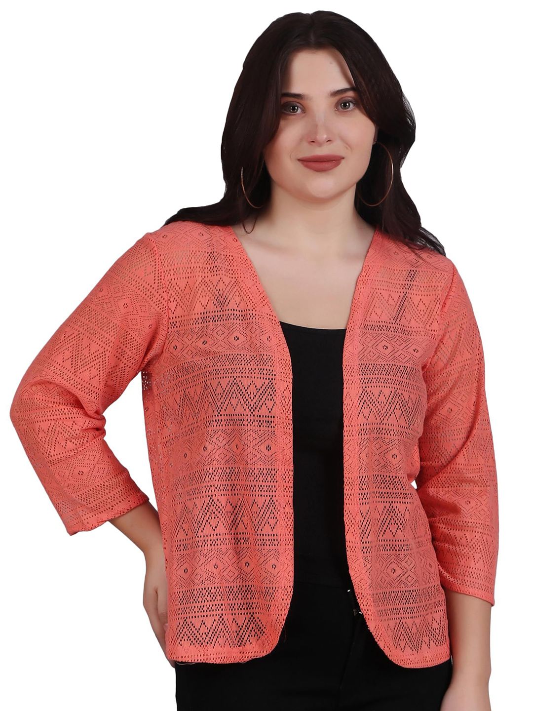 SZN Floral Self Design Cotton Open Front Shrug-image-43